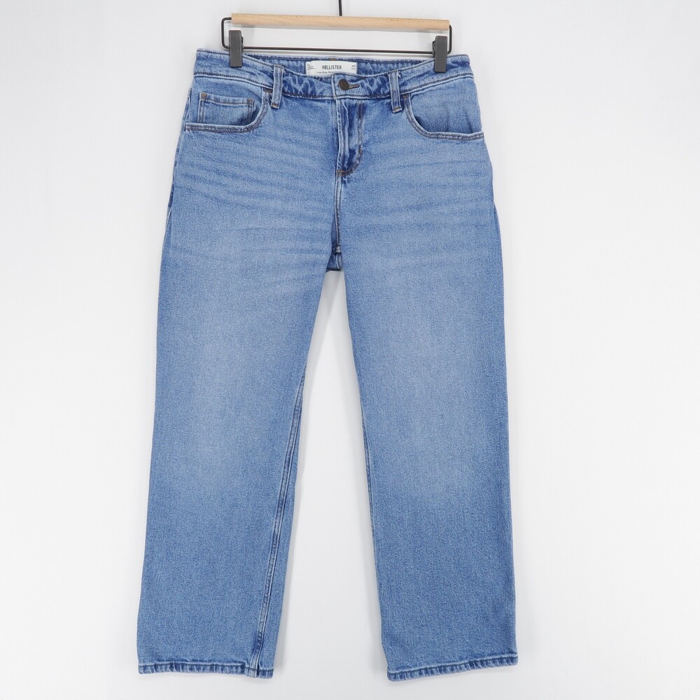 Hollister Low Rise Relaxed Straight Jeans Womens 8S Blue Stretch Denim